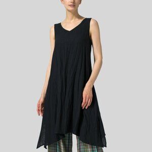 NWT VIVID Linen Shift Dress Tunic Sleeveless Lagenlook Black Size XL